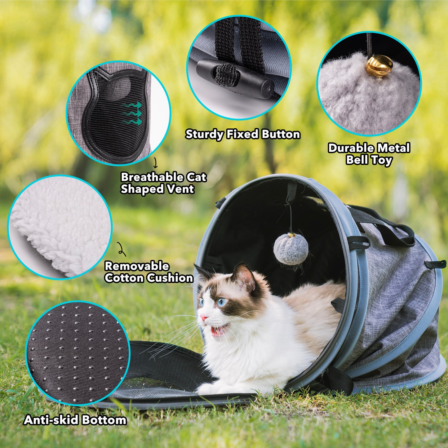 3 in 1Foldable Tunnel Pet Travel Carrier Bag Toy in Grey