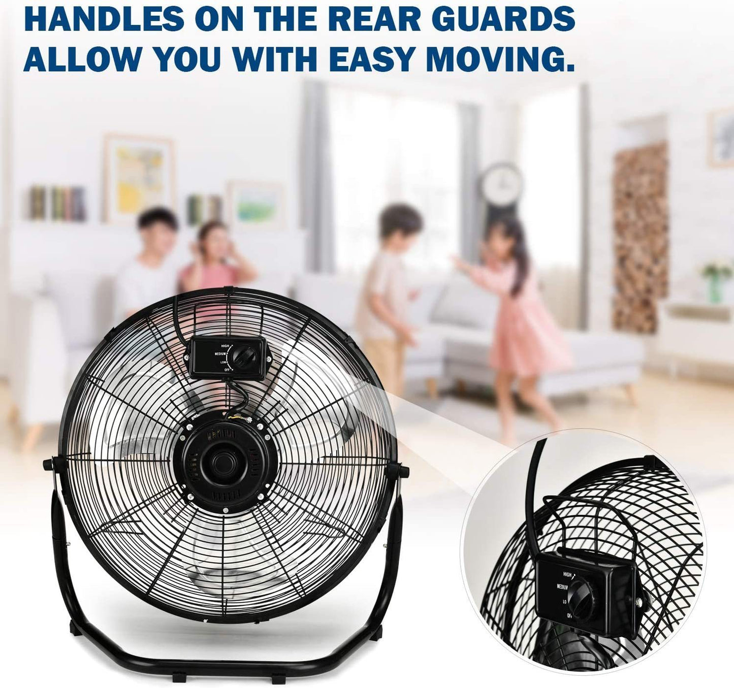 3 Speed Velocity Oscillating Quiet Floor Fans Metal 12 Inch Black