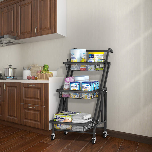 3 Tier Folding Rolling Cart