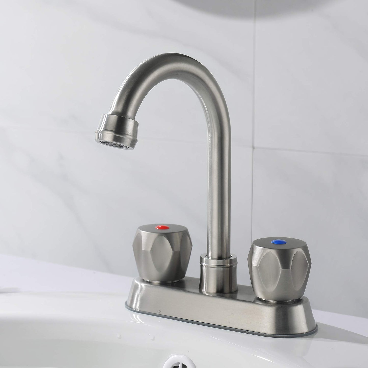 2 Handle Bathroom Sink Faucet, Centerset Brushed Nickel 1.2 GPM