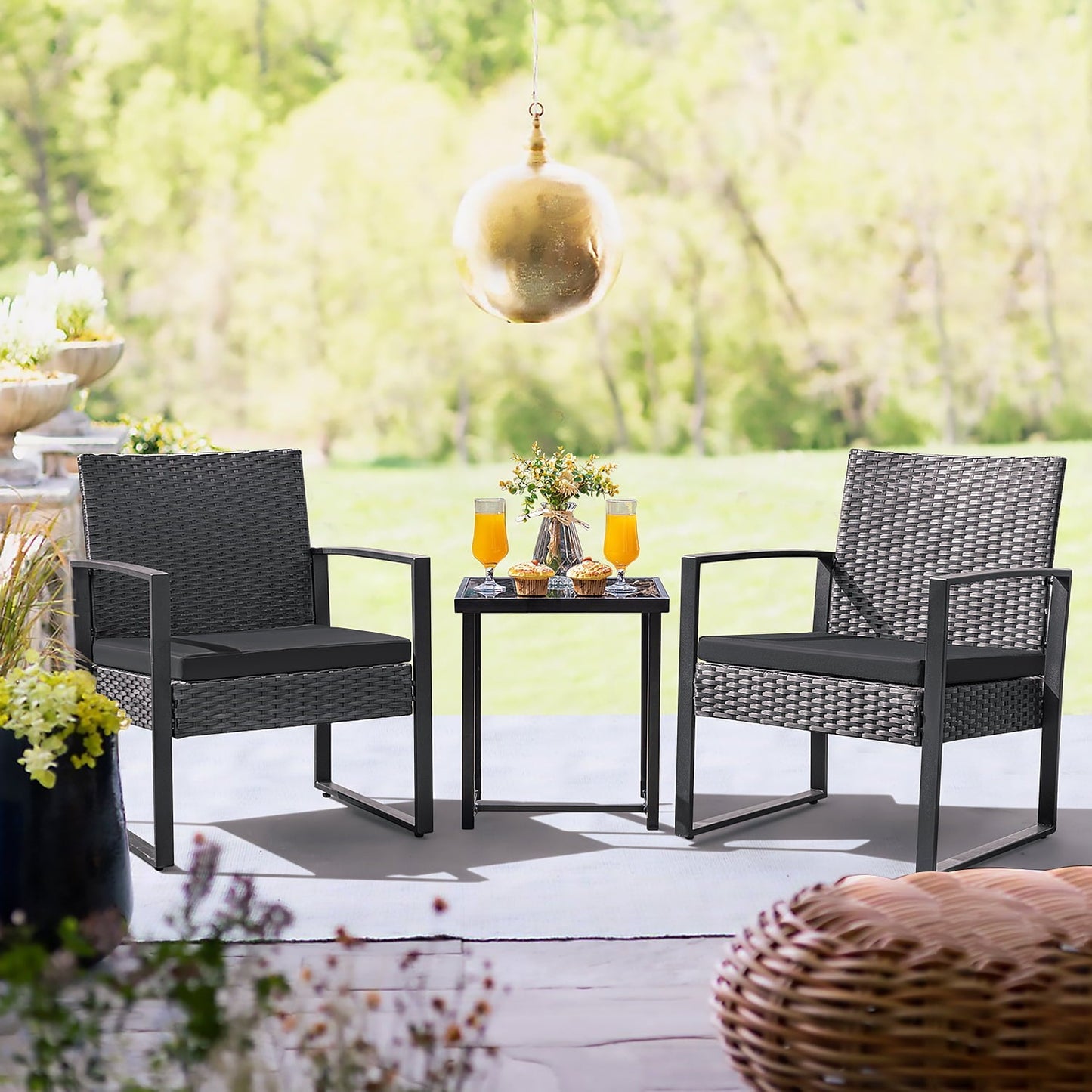 3 Pieces Clearance Outdoor Bistro Set in Black