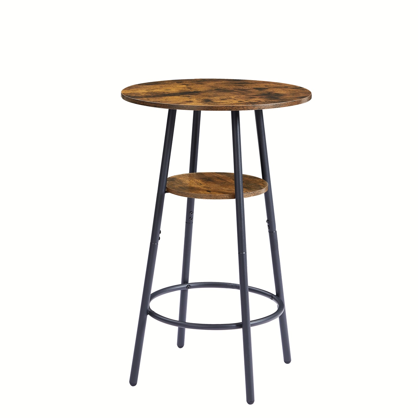 2 Layer Round Bar Table Set 2 Back Stools with Back Rustic Brown