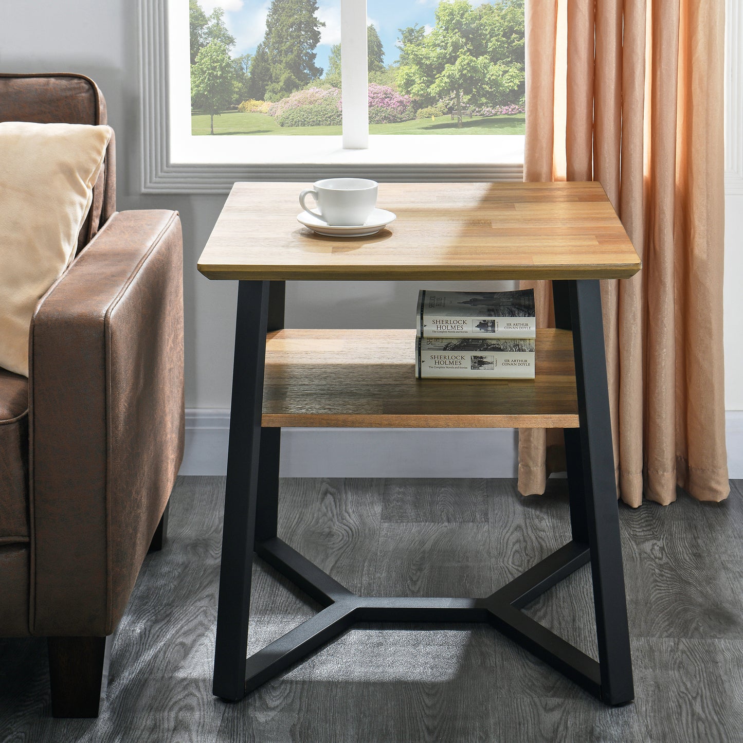 2 Tier Narrow Side End Table with Shelf