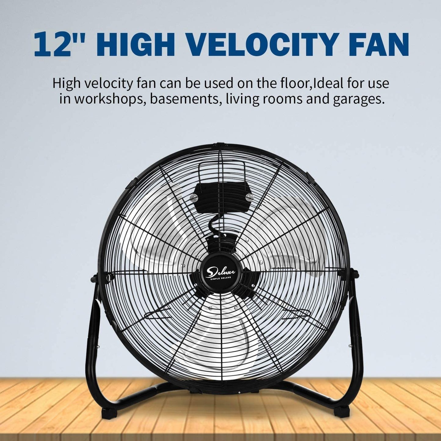 3 Speed Velocity Oscillating Quiet Floor Fans Metal 12 Inch Black