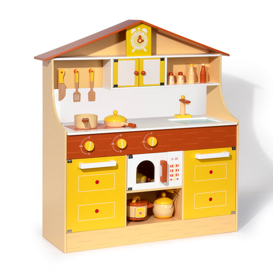 Wooden Pretend Play Kitchen Set in Yellow