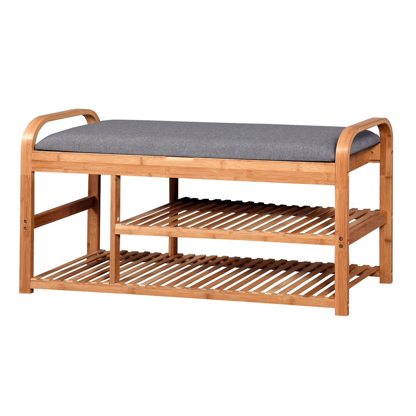 3 Shelves Bench with Flip Storage Compartment Natural