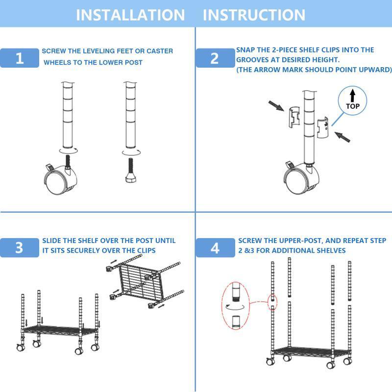 3 Shelf Shelving Organizer with Wheels Steel Chrome in Silver