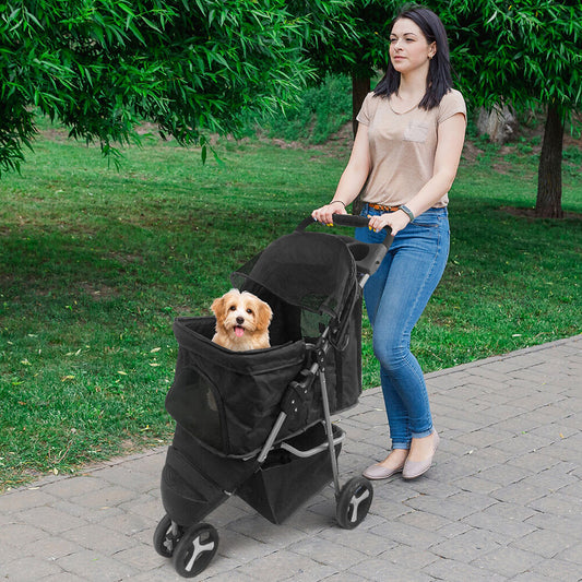 Pet Stroller 3-Wheel Foldable in Black - Pets R Family