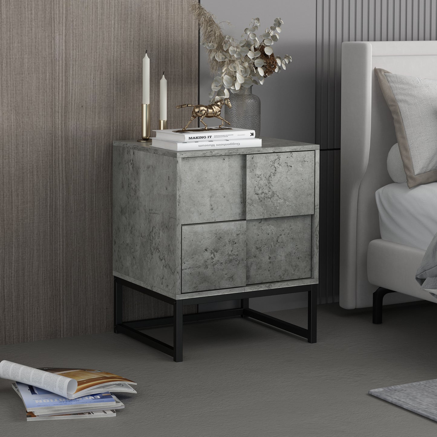 2 Drawer Nightstand in Cement Gray