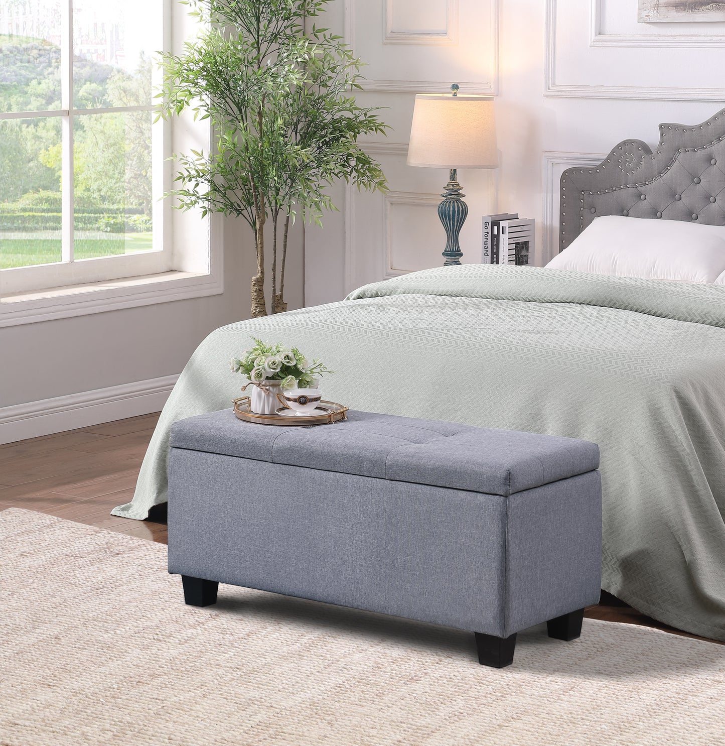 3 in 1 Combination Large Storage Ottoman Bench Set in Gray