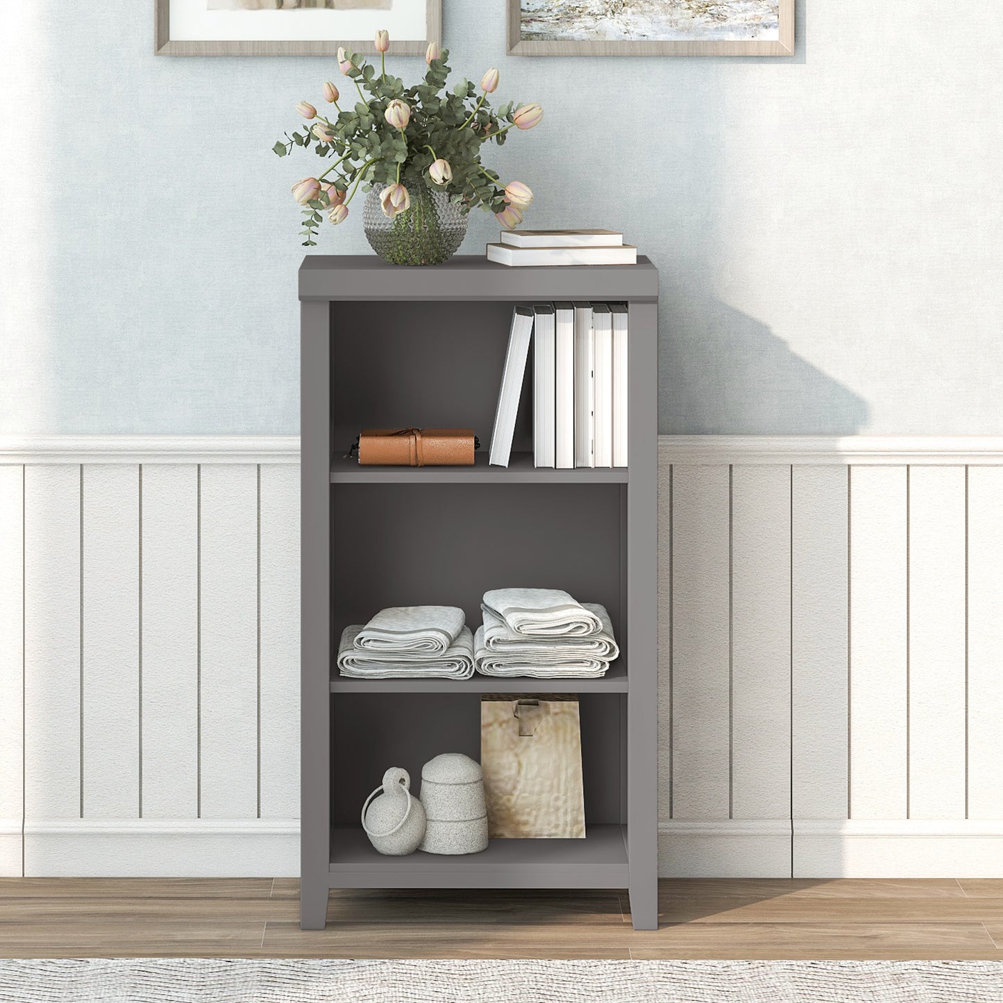 3 Tier Open Shelf Bookcase Storage Cabinet Nightstand Gray