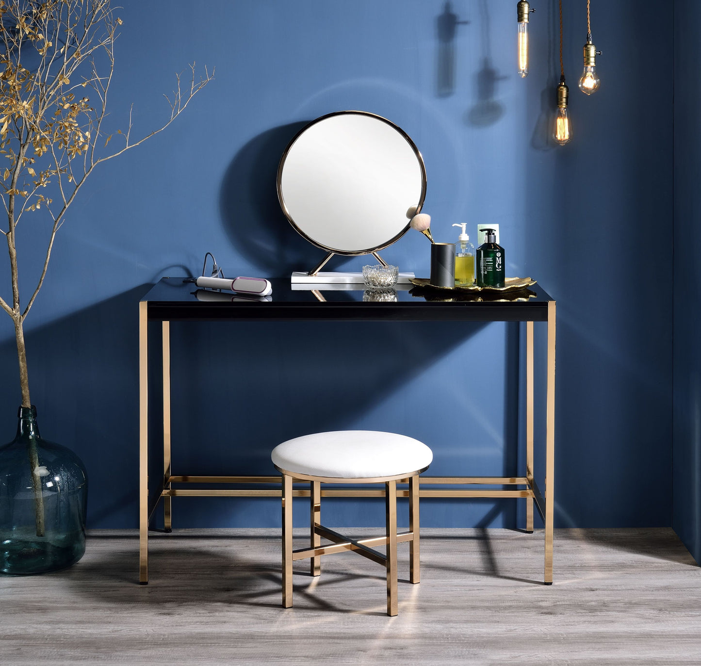 Writing Desk with USB Port in Black and Gold