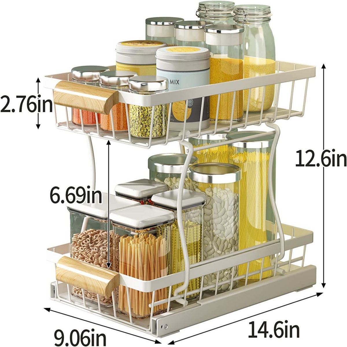 2 Layer Kitchen Pull Out Metal Shelf Organizer Rack in White