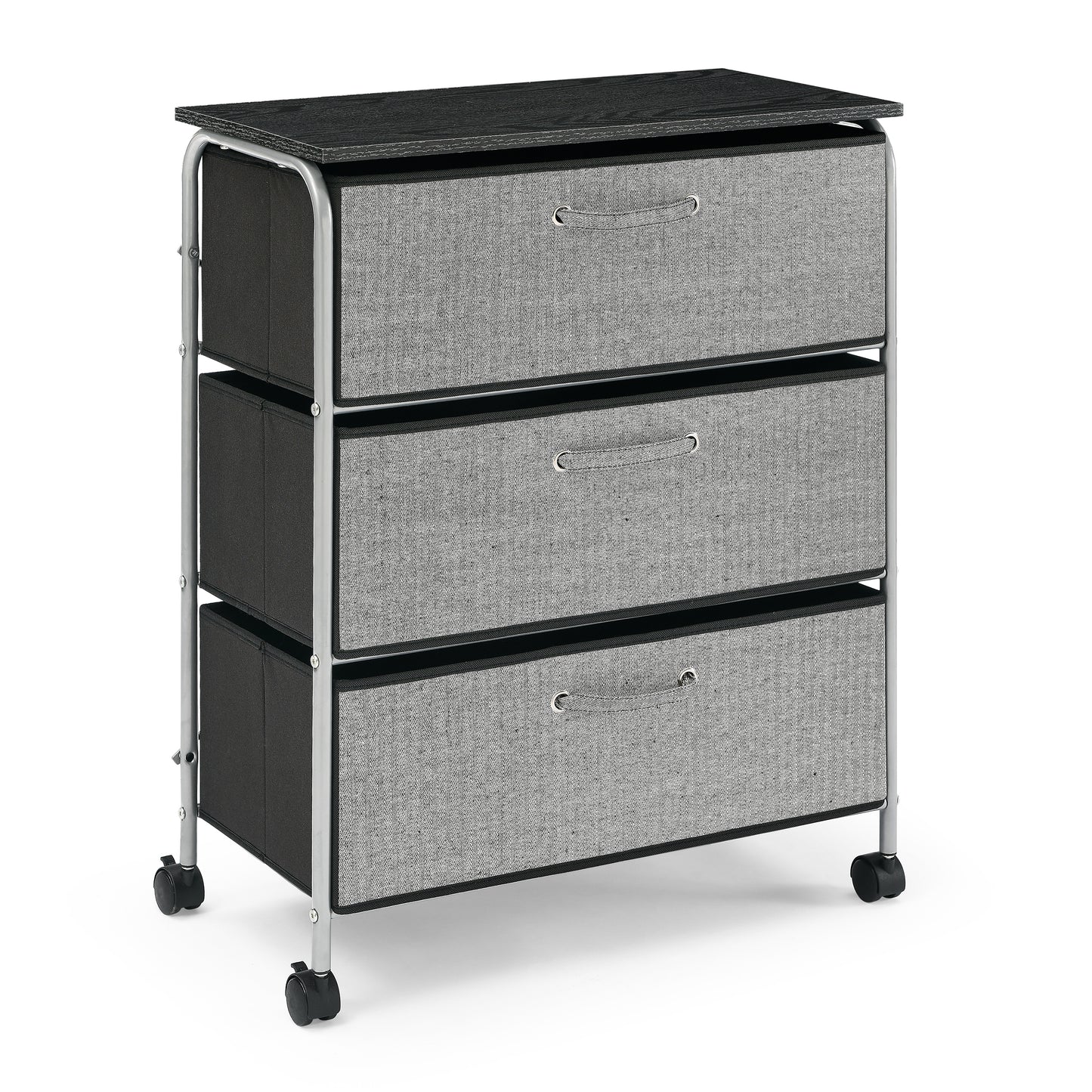 3 Drawers Fabric Dresser Storage Tower Shelves with MDF Top Gray