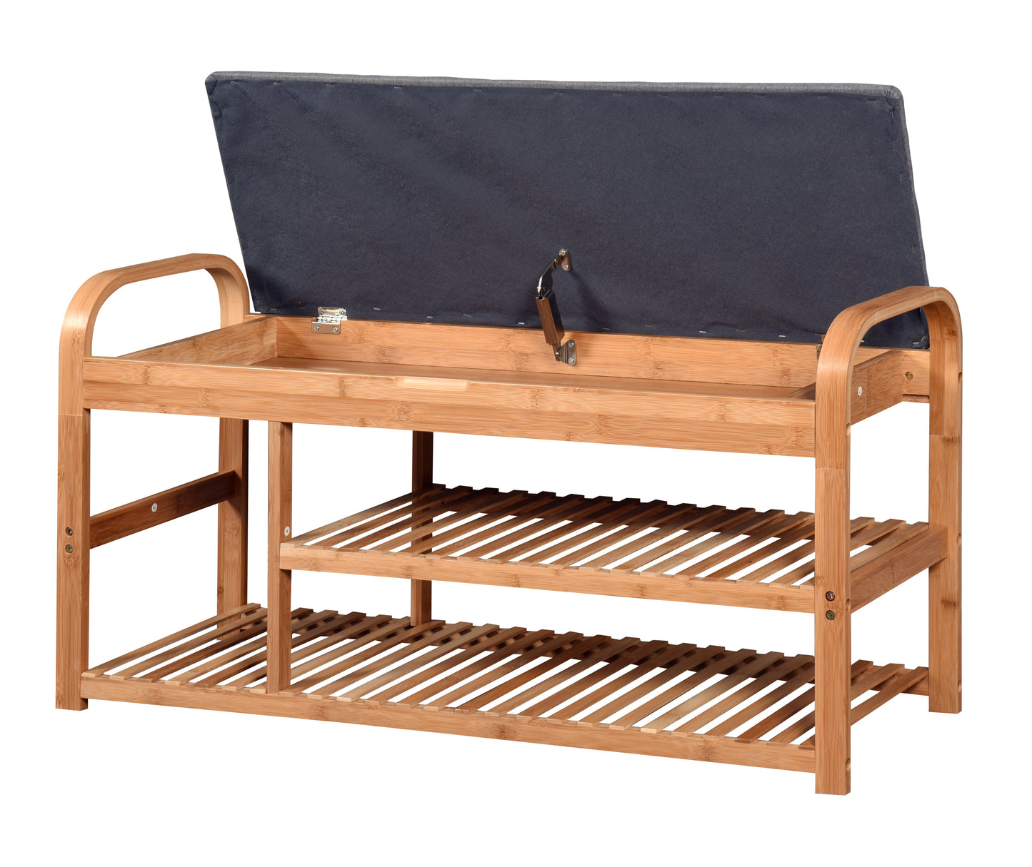 3 Shelves Bench with Flip Storage Compartment Natural