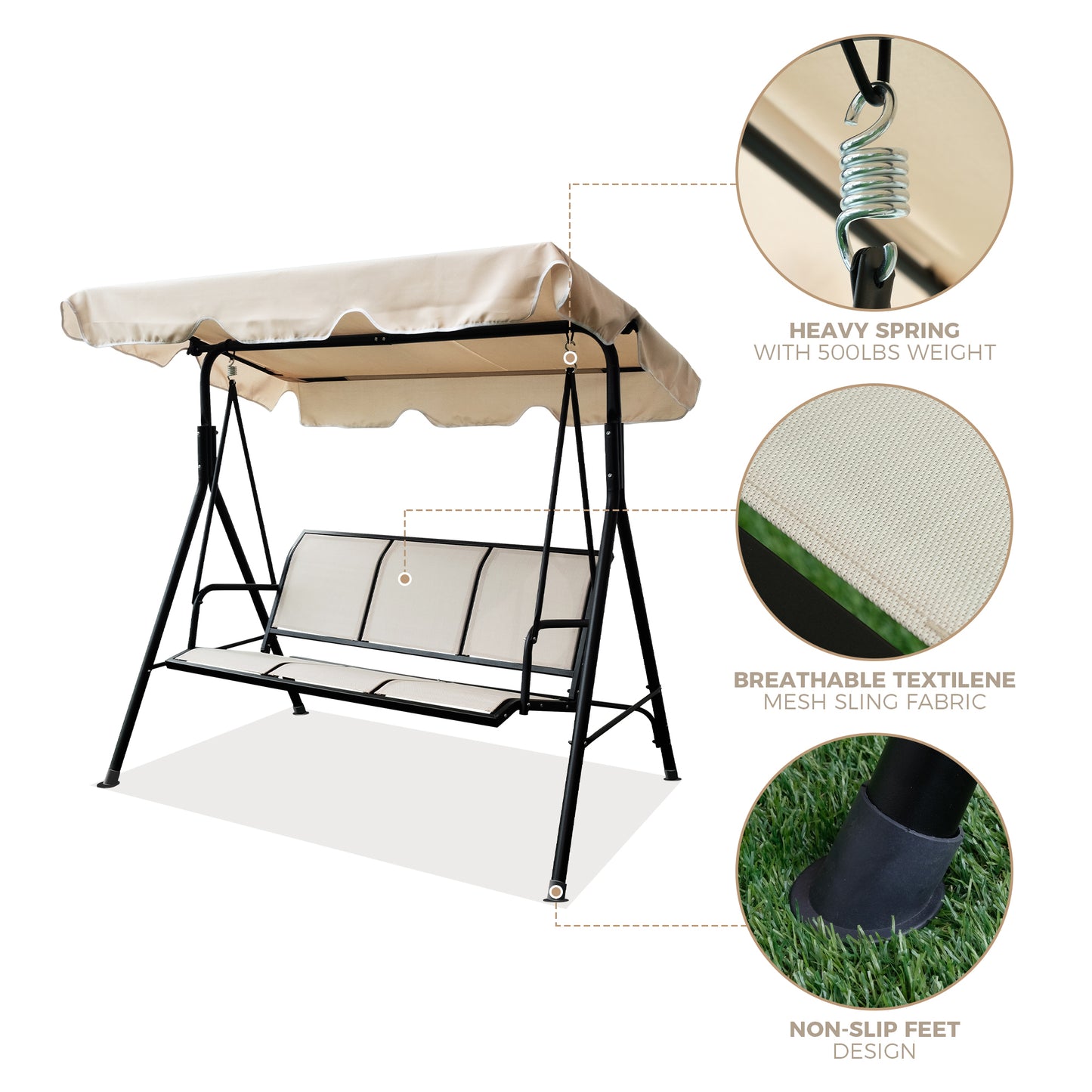 3 Seater Outdoor Adjustable Canopy in Black Brown