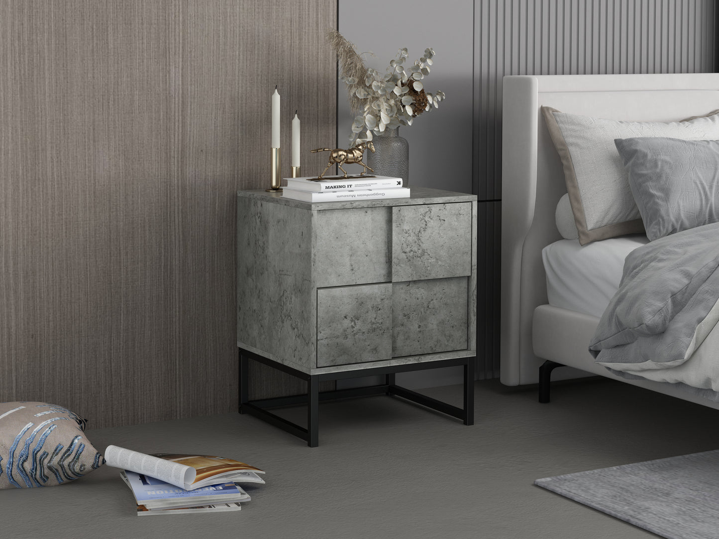 2 Drawer Nightstand in Cement Gray