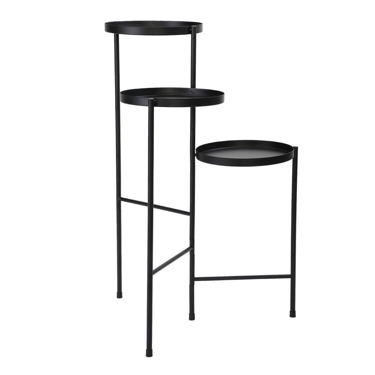 3 Tier Foldable Metal Plant Stand with Trays in Black