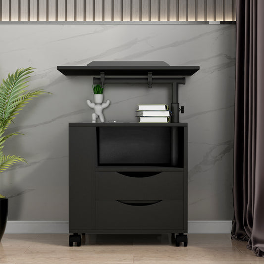 Wooden Nightstand with Swivel Top Drawers in Black