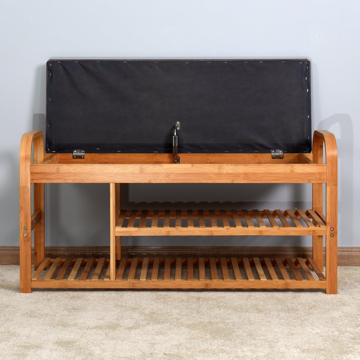 3 Shelves Bench with Flip Storage Compartment Natural