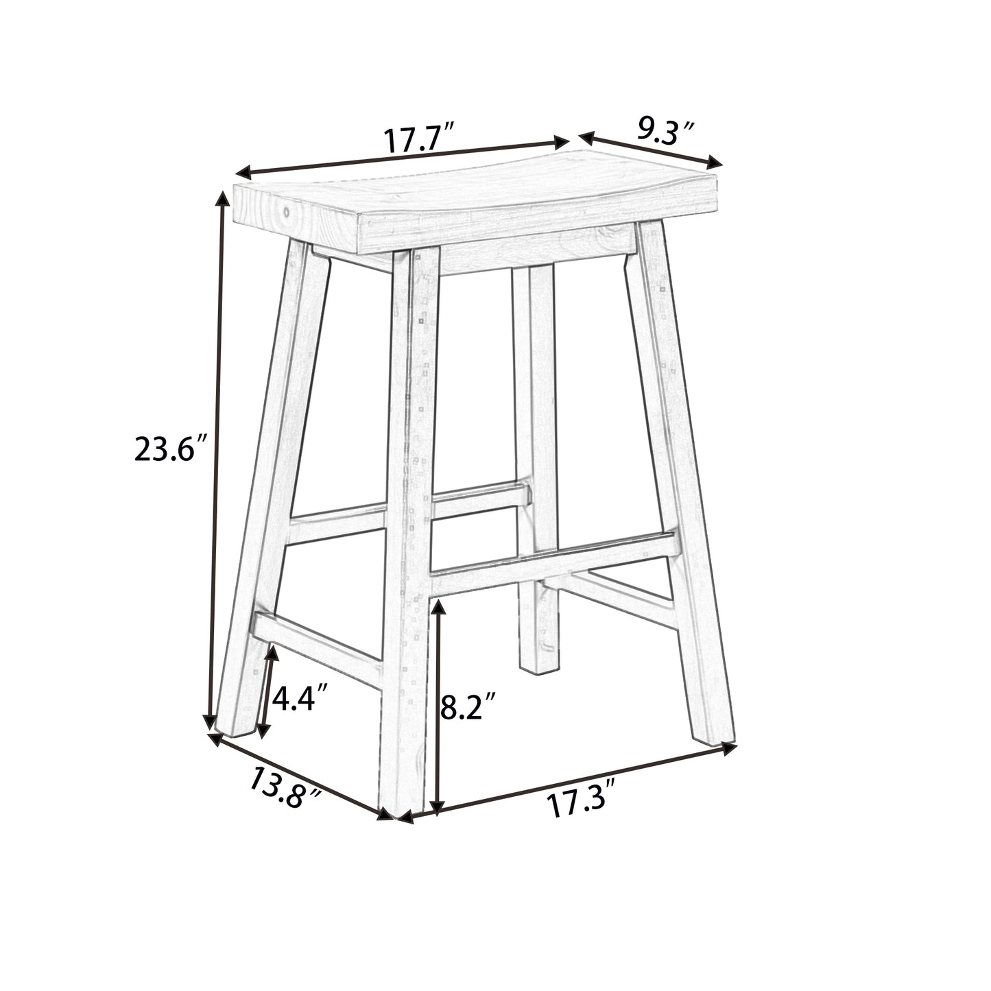 2 Piece Counter Height Wood Kitchen Dining Stools in Walnut