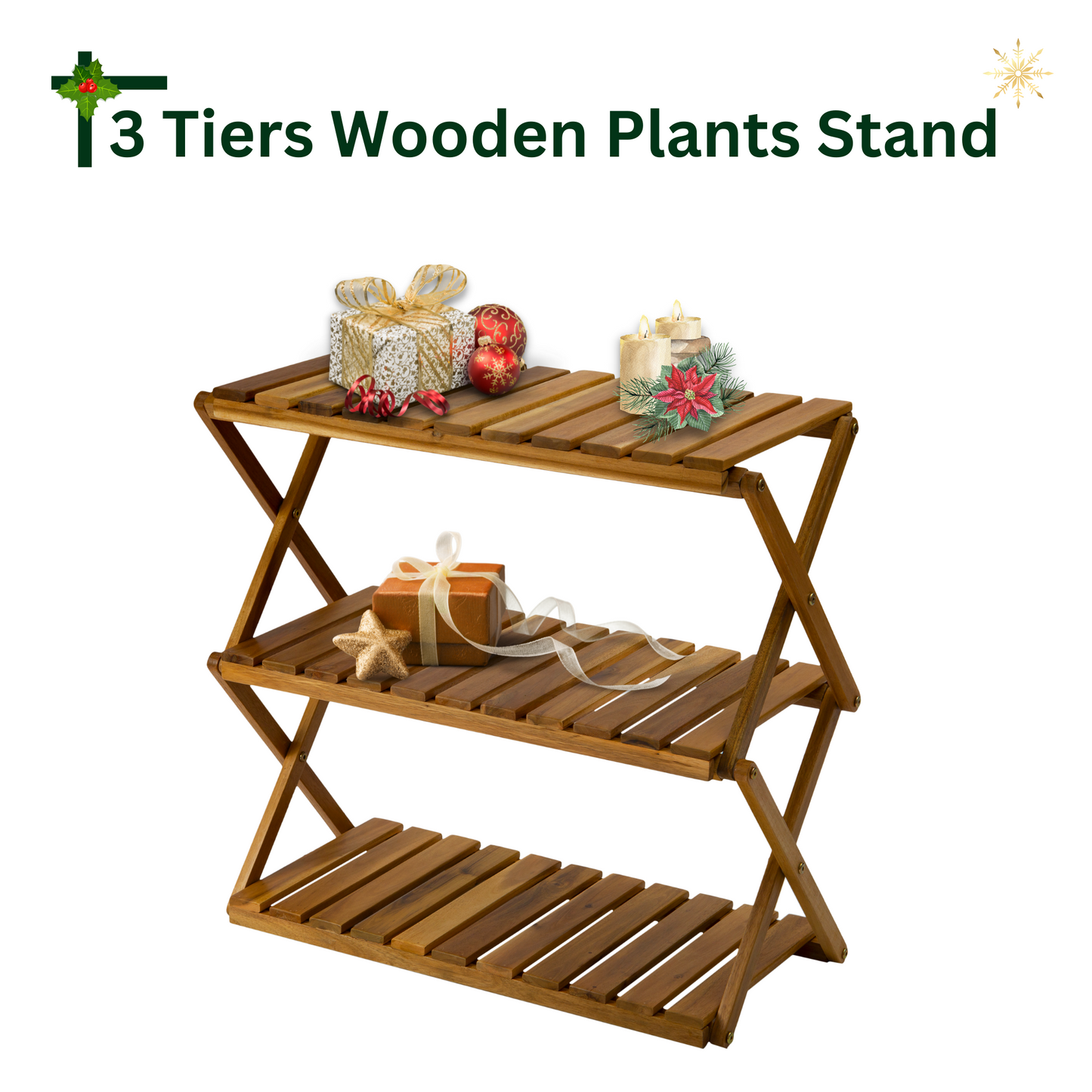 3 Tier Multipurpose Wooden Foldable Shelf Plant Shoe Rack Natural