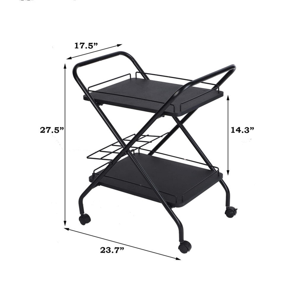 2 Tier Rolling Utility Cart with Wheels Metal Bar Service Car with Rack