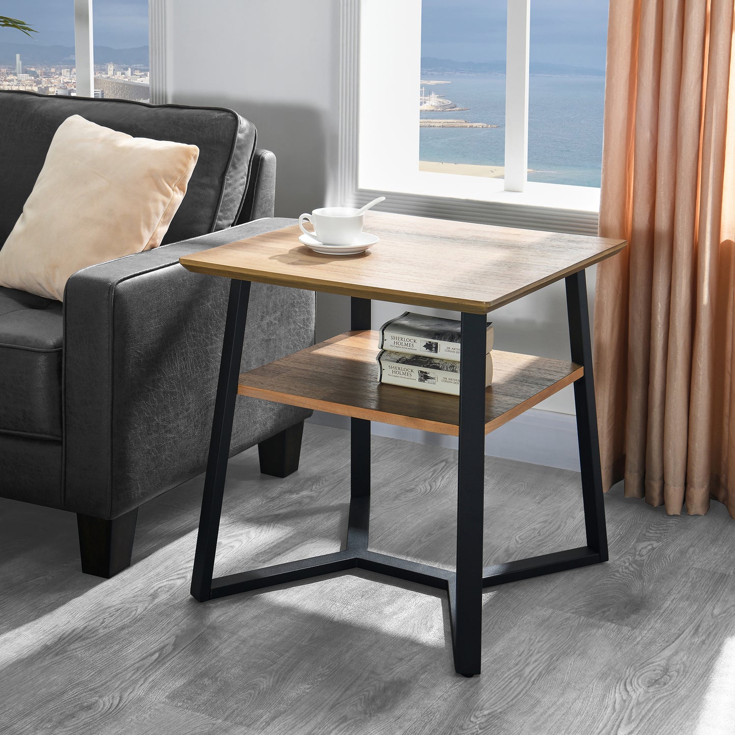 2 Tier Narrow Side End Table with Shelf