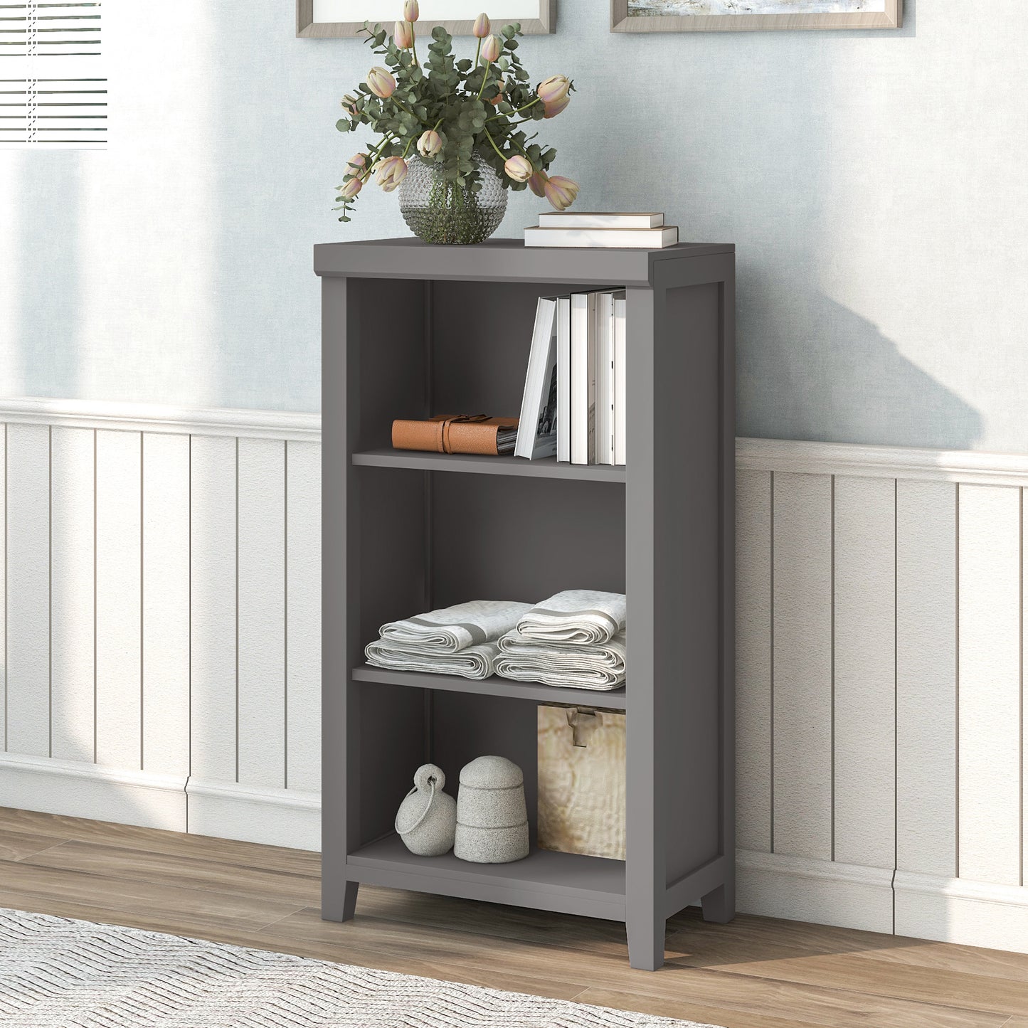 3 Tier Open Shelf Bookcase Storage Cabinet Nightstand Gray