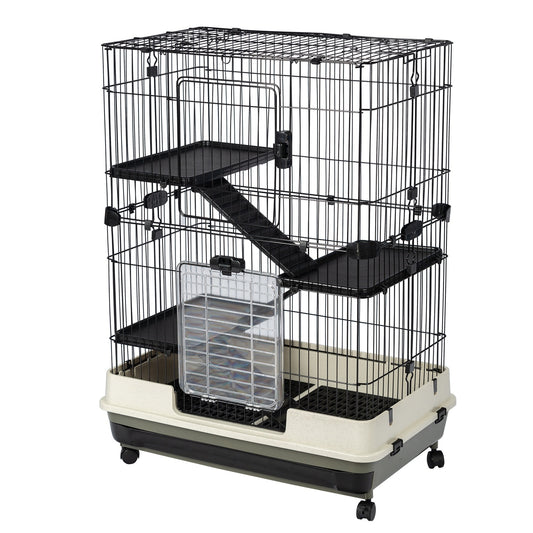 4 Tier Pet Metal Cage Adjustable with Lockable Casters 32 Inches