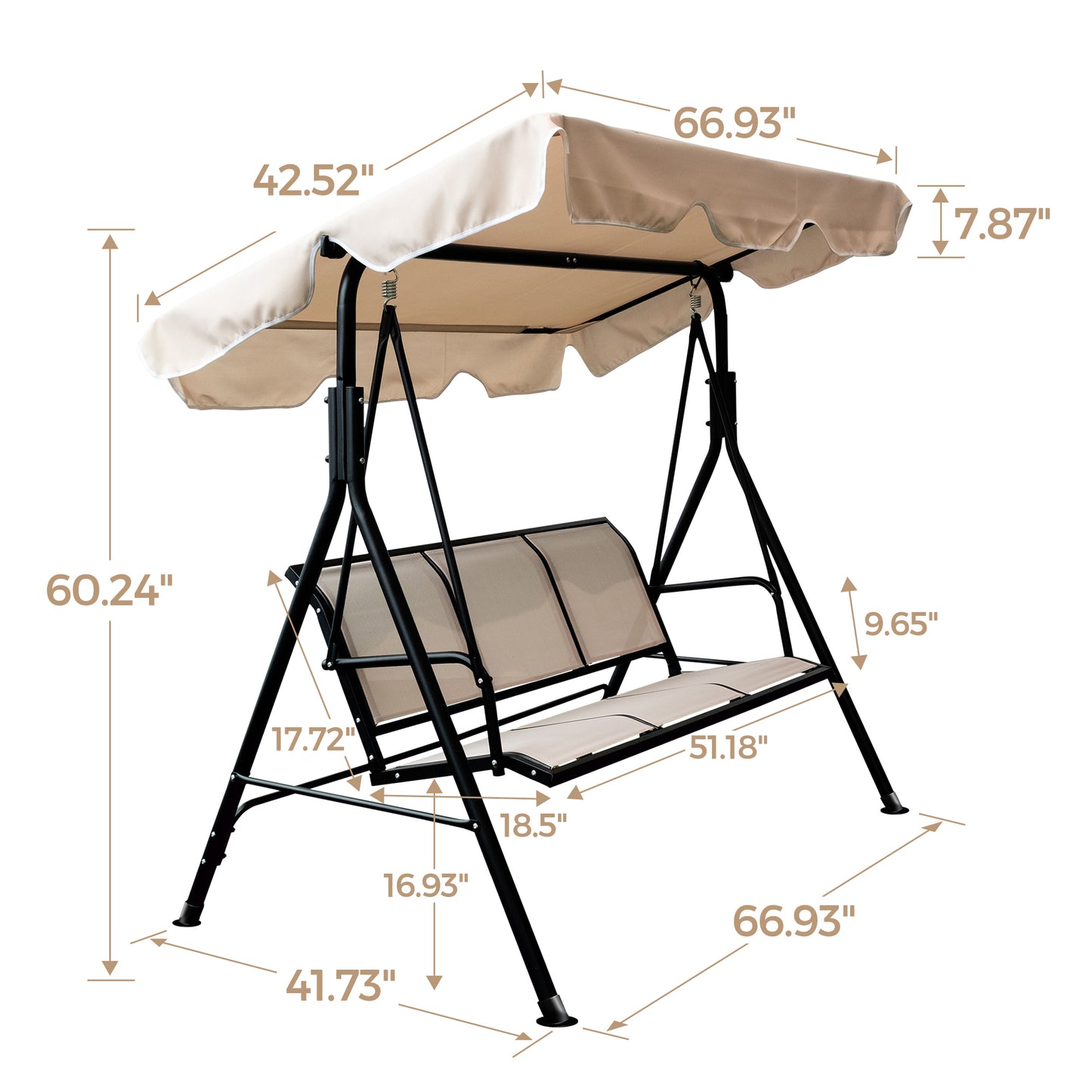 3 Seater Outdoor Adjustable Canopy in Black Brown