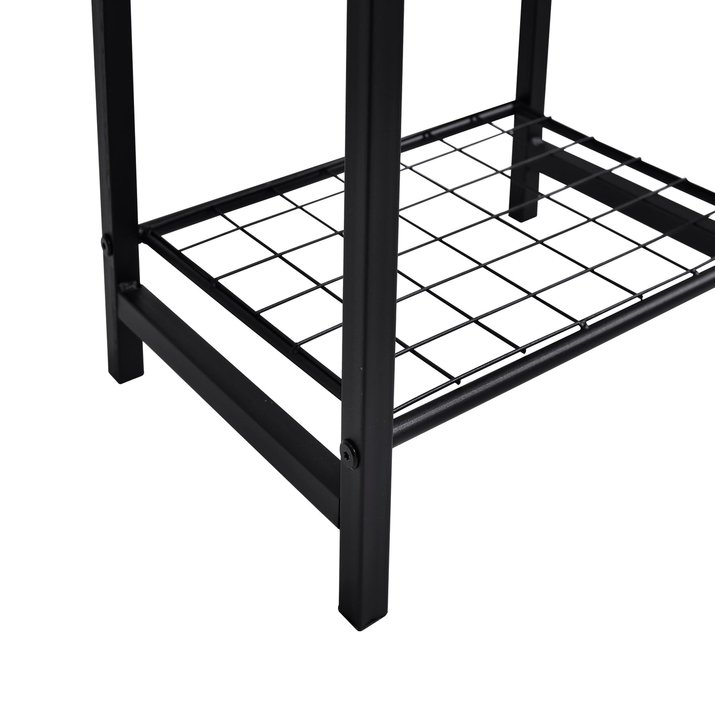 2 Tier Nightstand End Table with Metal Frame Mesh Shelves in Oak