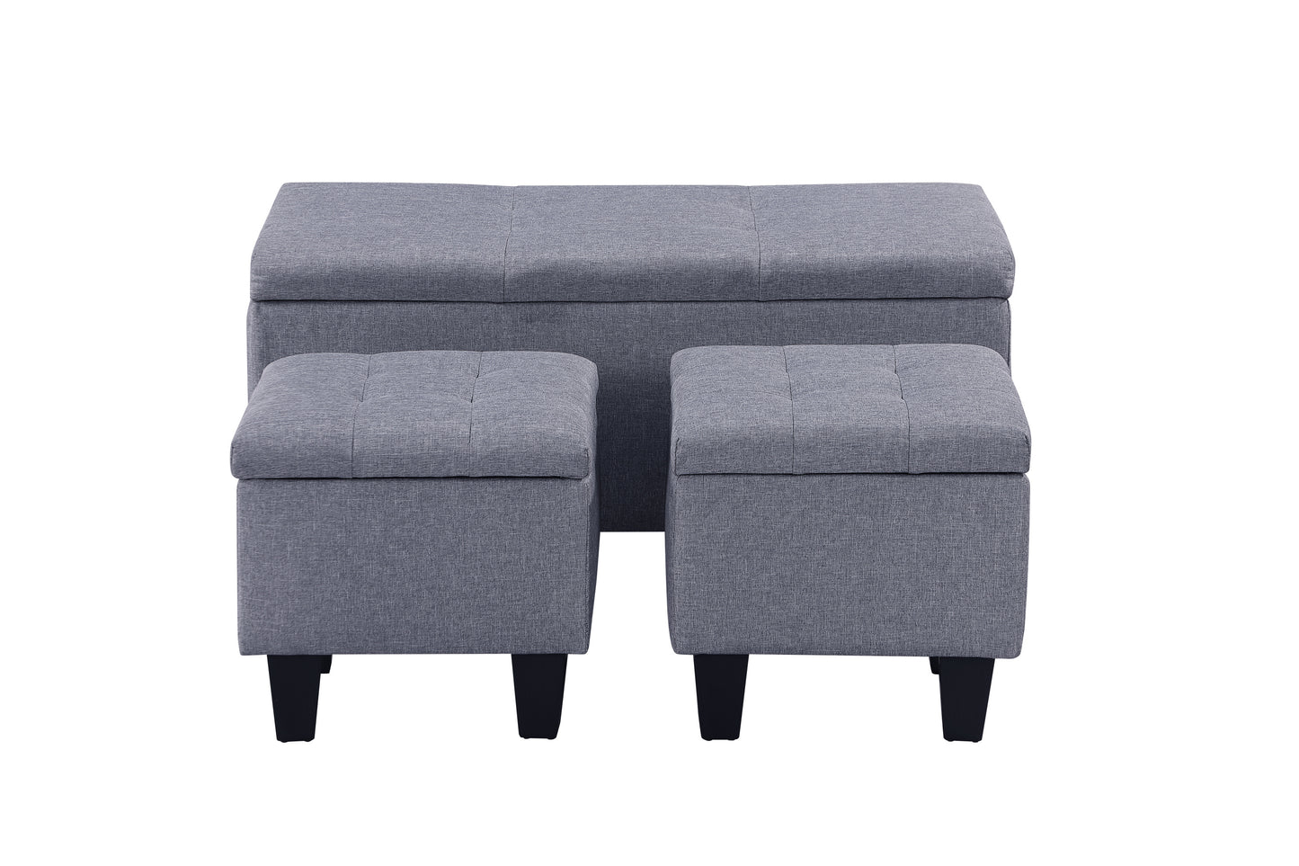 3 in 1 Combination Large Storage Ottoman Bench Set in Gray