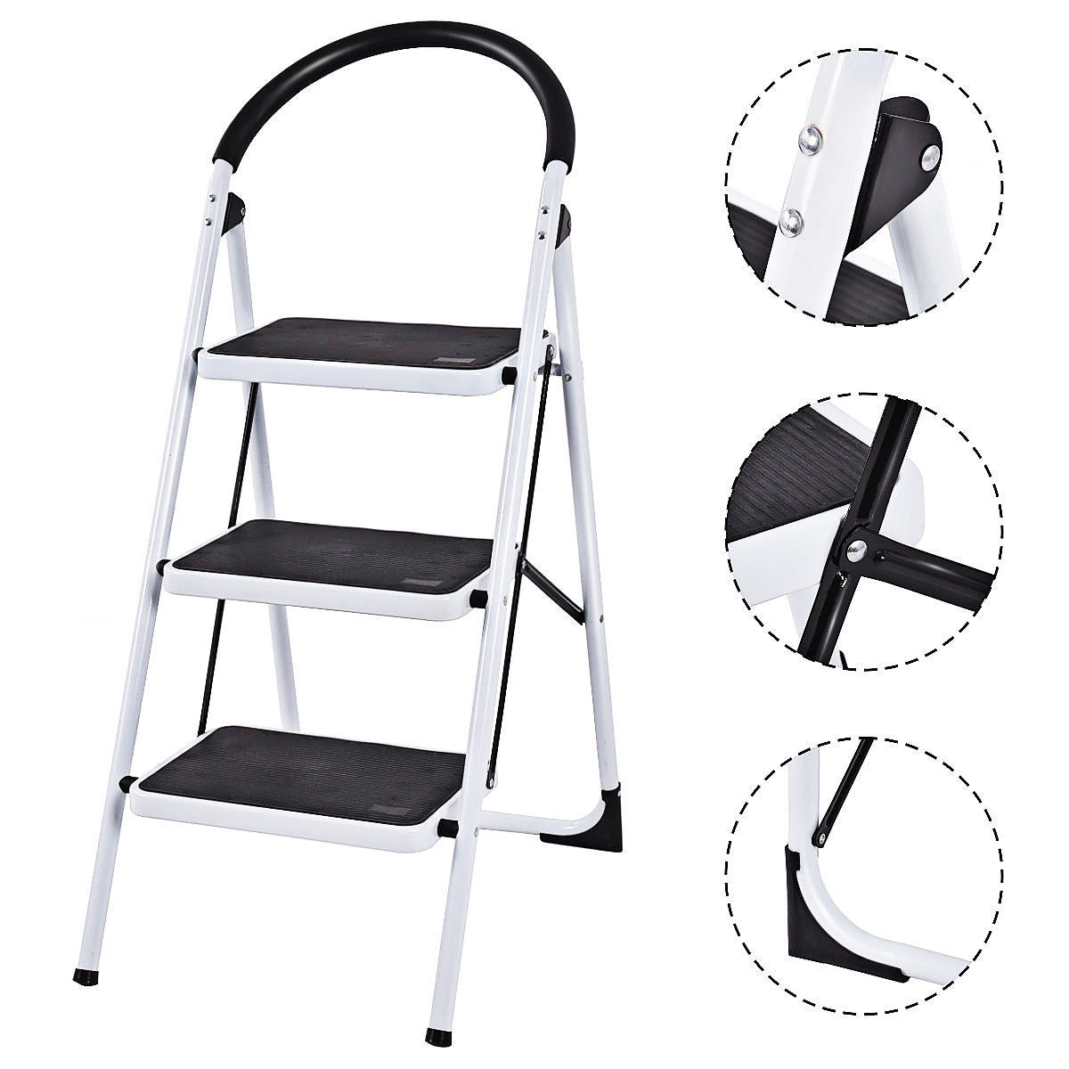 Costway 3 Step Ladder in Black - Agape Gardens