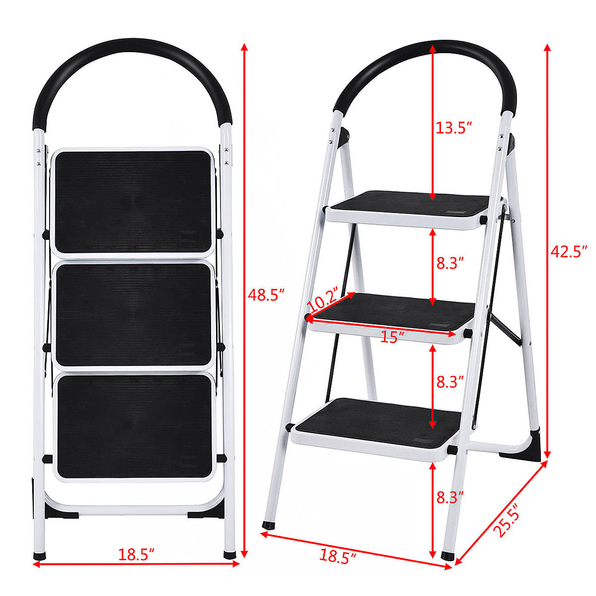 Costway 3 Step Ladder in Black - Agape Gardens