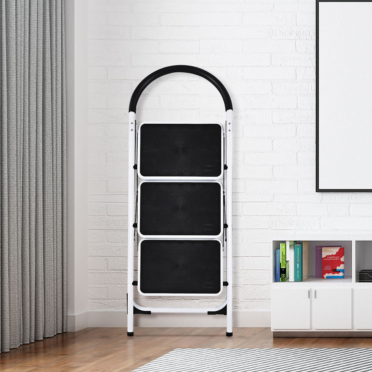 Costway 3 Step Ladder in Black - Agape Gardens