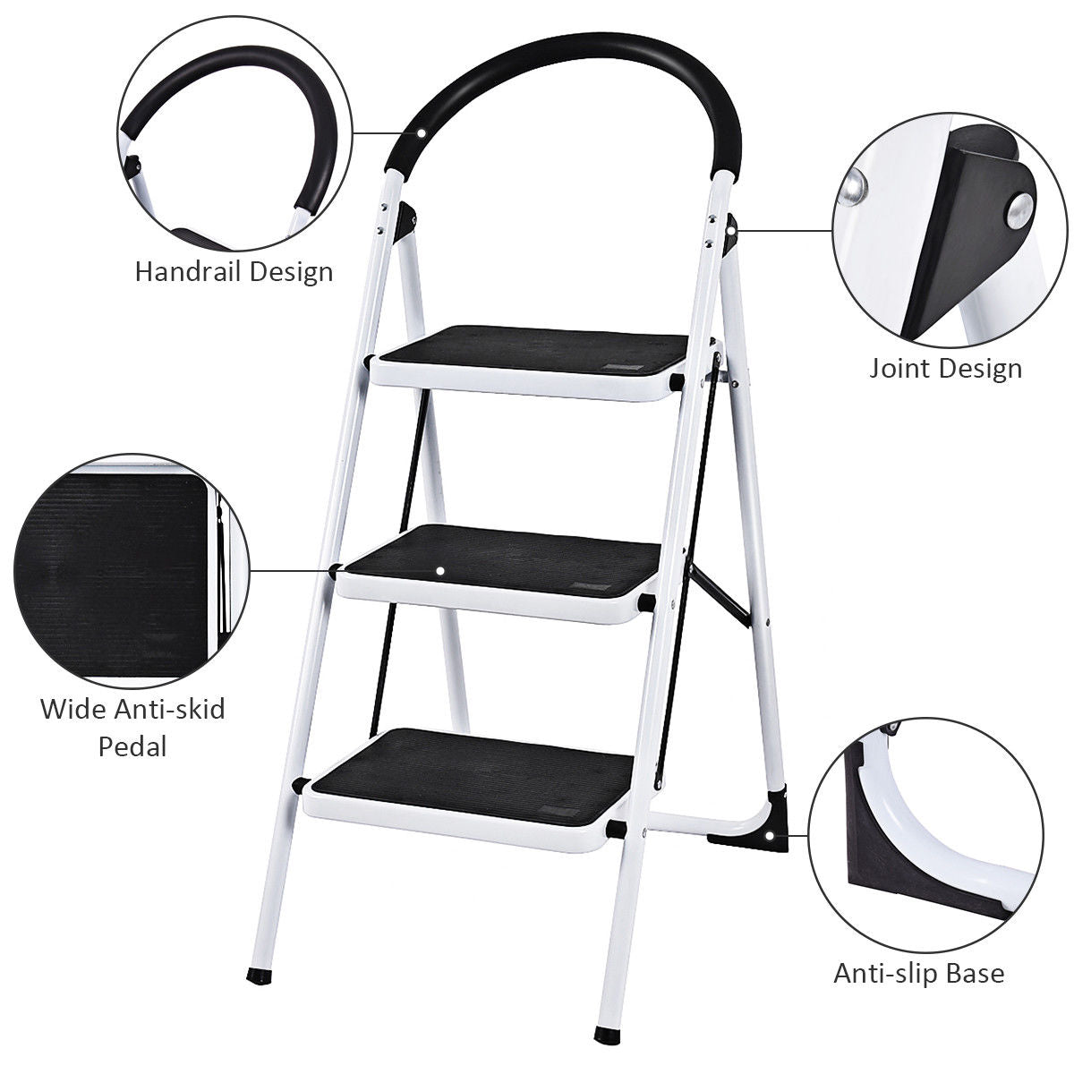 Costway 3 Step Ladder in Black - Agape Gardens