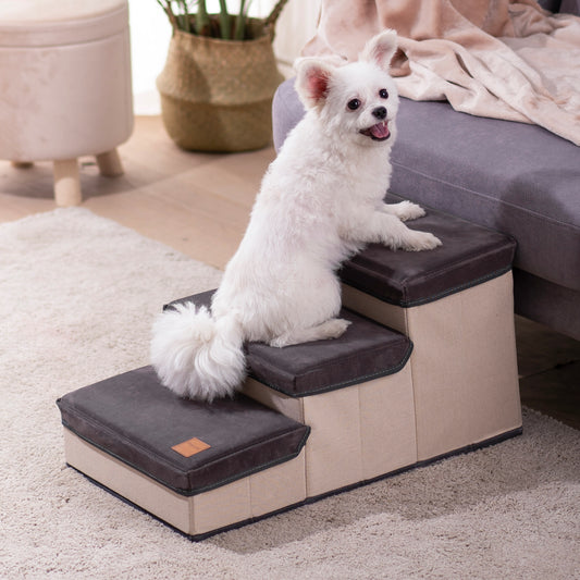 3 Tiers Foldable Pet Stairs in Grey