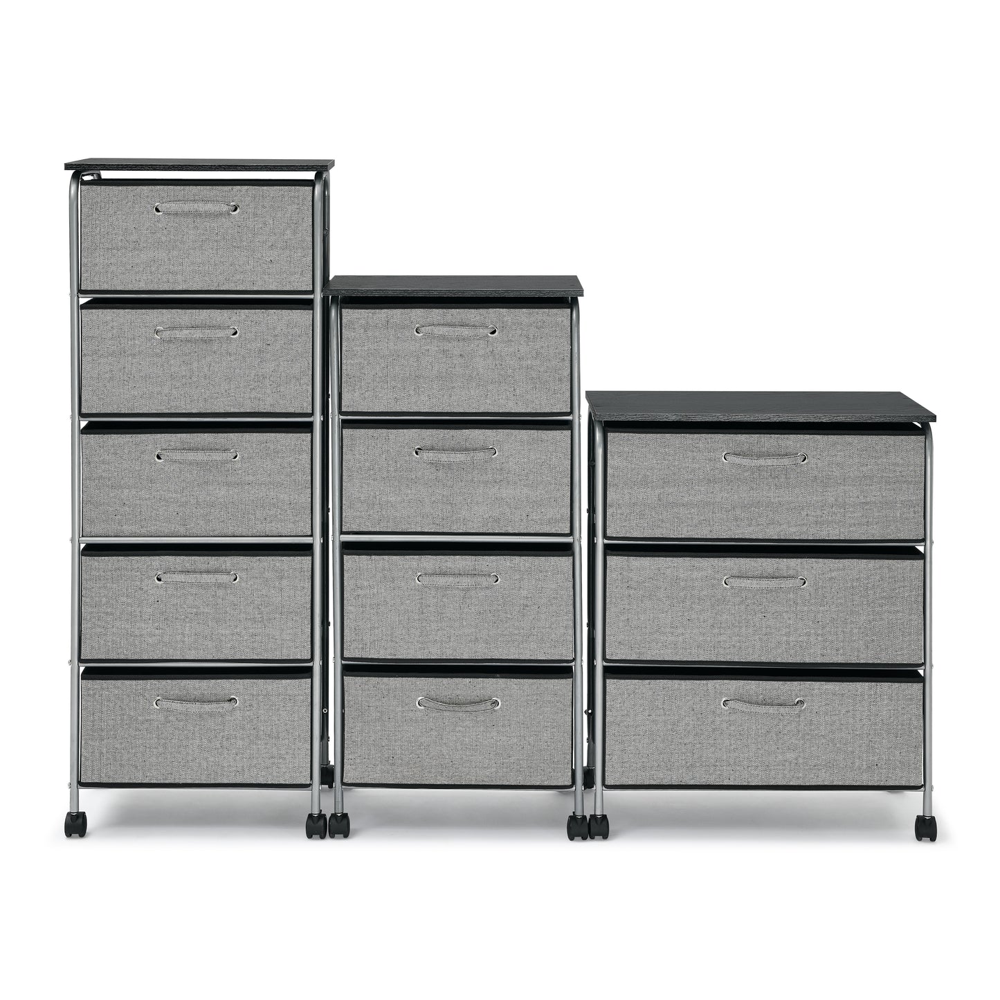 3 Drawers Fabric Dresser Storage Tower Shelves with MDF Top Gray