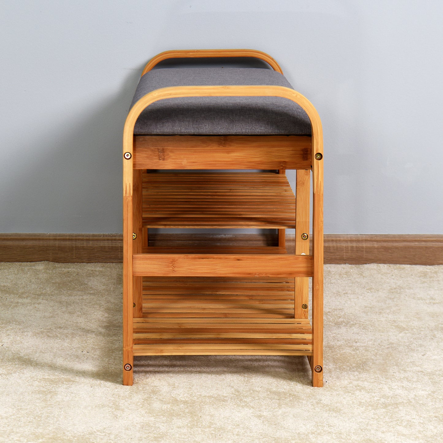 3 Shelves Bench with Flip Storage Compartment Natural