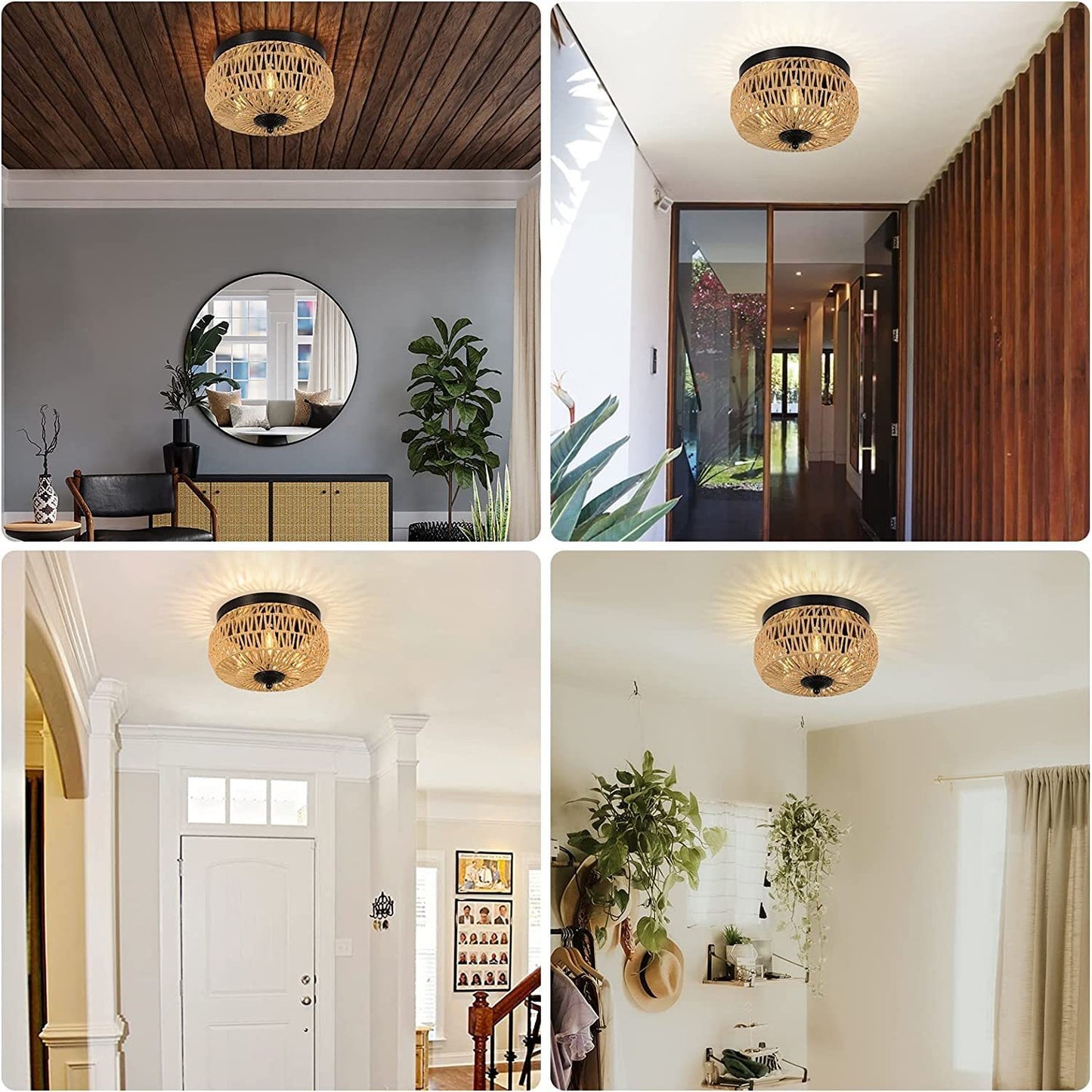 3 Lights Rattan Flush Mount Light