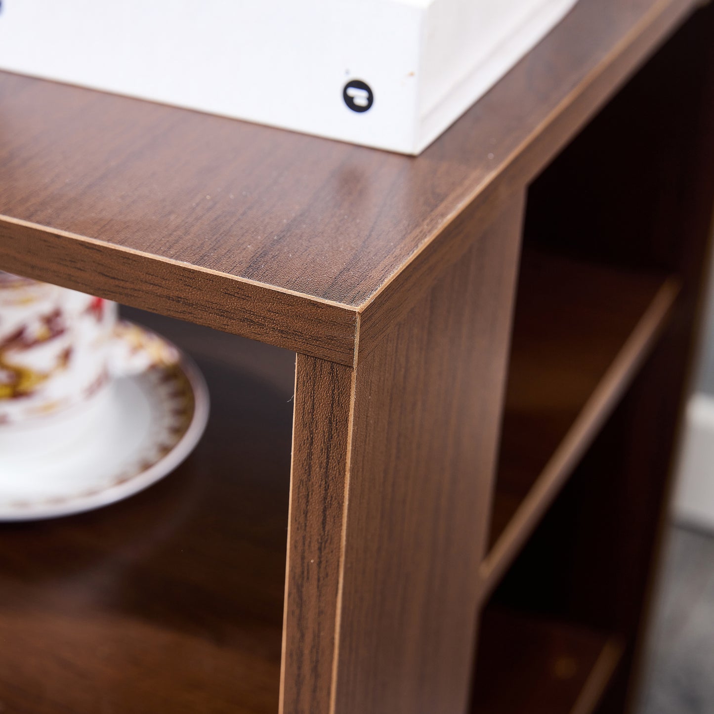 3 Tier Square Side End Nightstand Table in Classic Brown