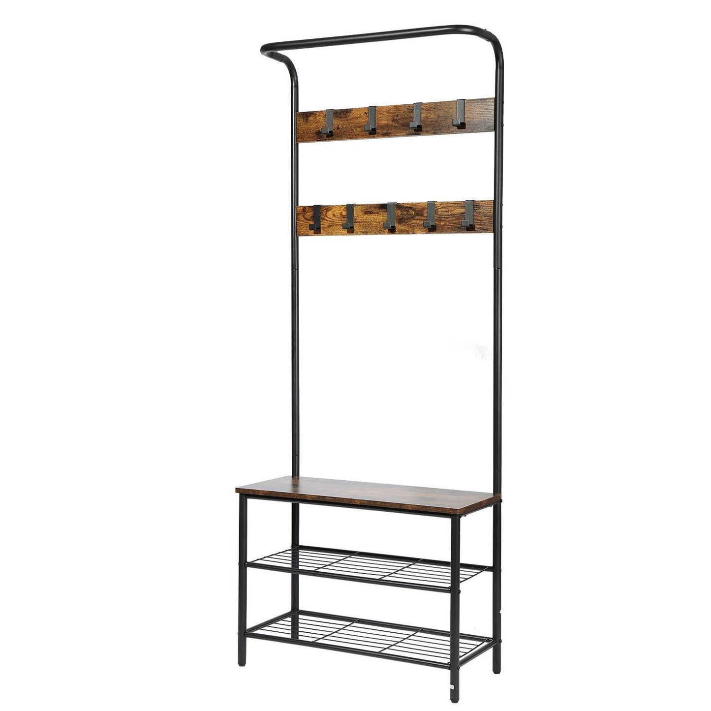 3 In 1 Hall Tree Coat Rack Stand with 3 Tier Shoe Rack Brown