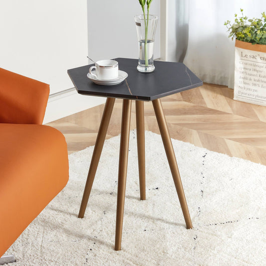 Accent Coffee Table with Dark Gold Metal Legs in Black