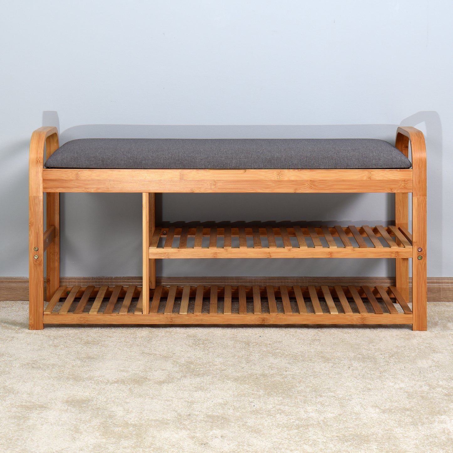 3 Shelves Bench with Flip Storage Compartment Natural