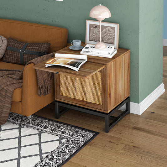 Accent Nightstand End Table Storage Natural Rattan