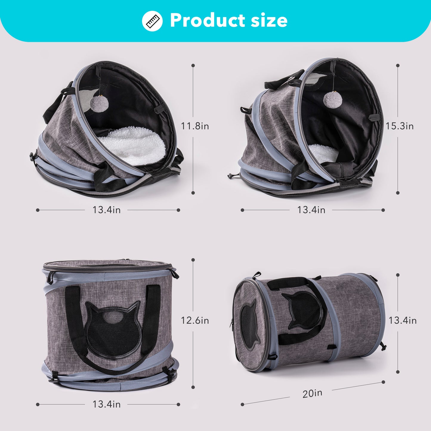 3 in 1Foldable Tunnel Pet Travel Carrier Bag Toy in Grey