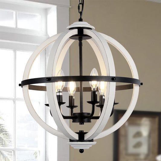 6 Light Wood Dimmable Globe Chandelier