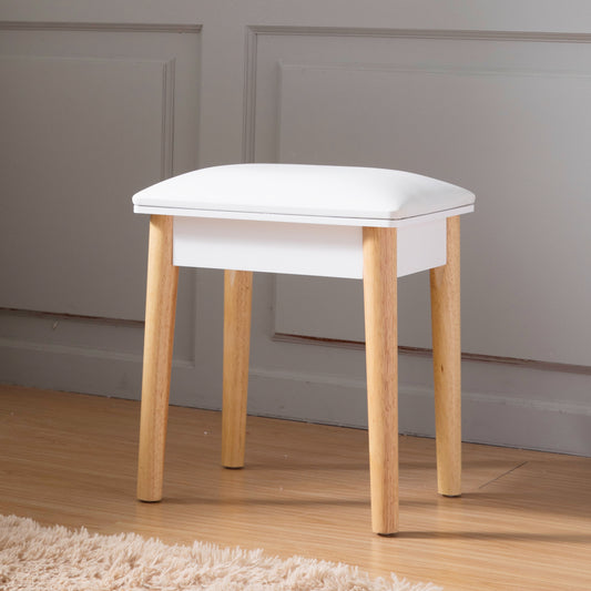 Wooden Vanity Stool Makeup Dressing Stool with PU Seat White