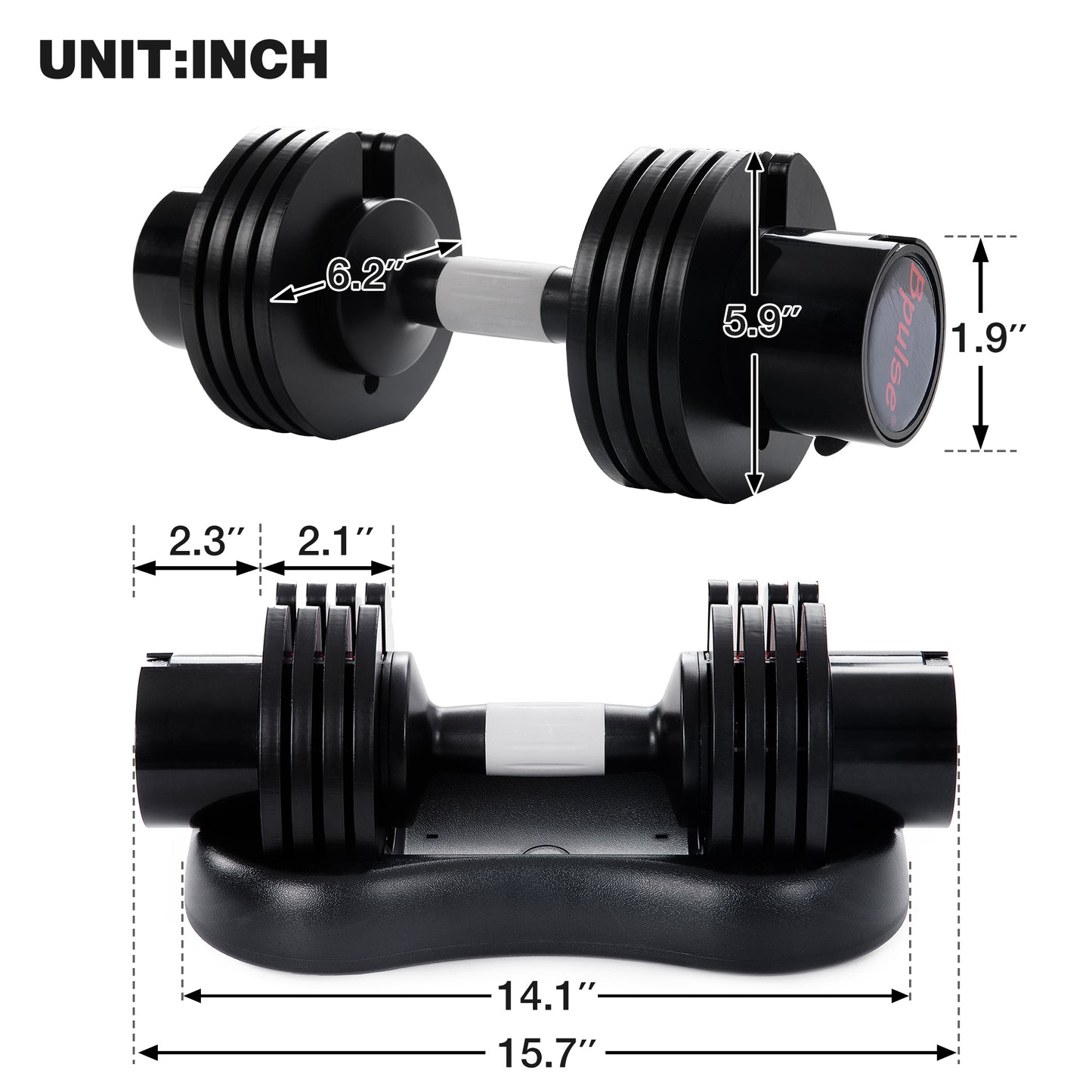 12.5 Kgs Adjustable Dumbbell Steel Plastic in Black